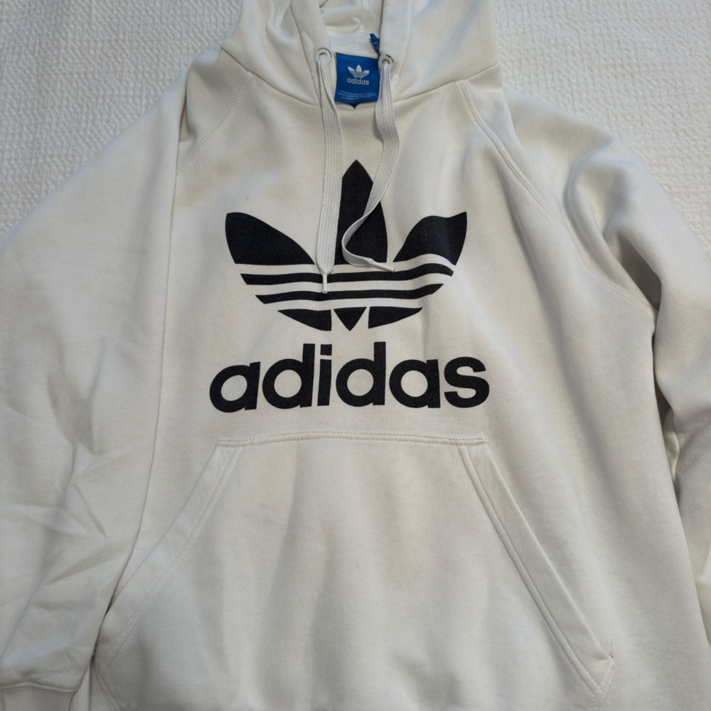 Vintage Adidas White Hoodie with Black Logo